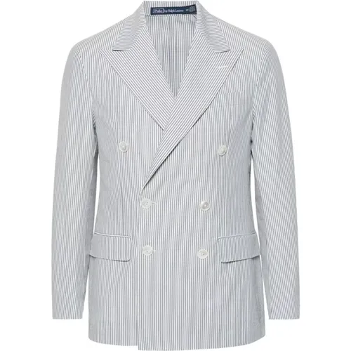 Striped Seersucker Double-Breasted Jacket , male, Sizes: 4XS, 3XS - Ralph Lauren - Modalova