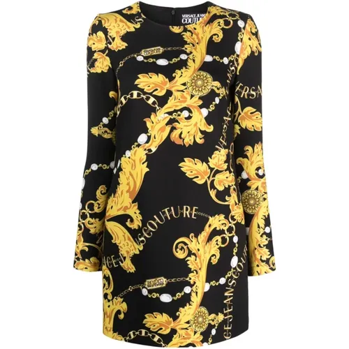 Baroque Print Long Sleeve Mini Dress , female, Sizes: XS - Versace Jeans Couture - Modalova