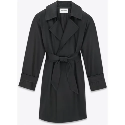 Jacket with Belt Closure and Padded Shoulders , female, Sizes: M - Saint Laurent - Modalova