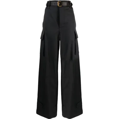 Grey Trousers with Belted Waist , female, Sizes: M, L - Saint Laurent - Modalova