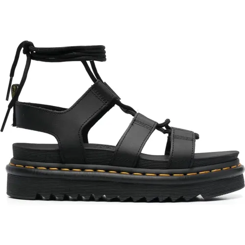 Schwarze Leder Sandalen mit Spitzenverzierung , Damen, Größe: 38 EU - Dr. Martens - Modalova