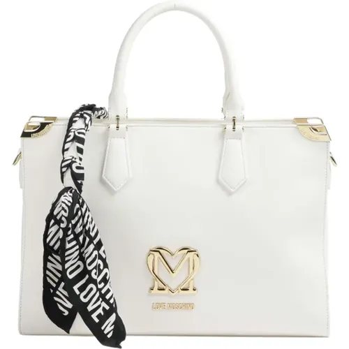 Weiße Handtasche mit Gold-Logo - Love Moschino - Modalova