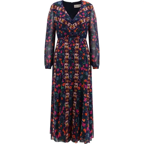 Silk V-Neck Dress , female, Sizes: S, M - Saloni - Modalova