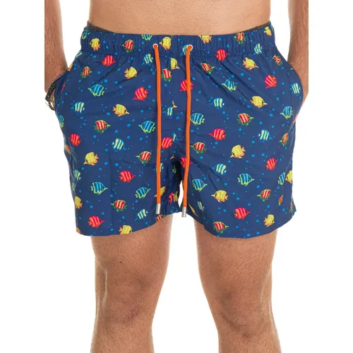 Fish Pattern Boardshort with Logo , male, Sizes: 3XL, XL, L, M - Gallo - Modalova