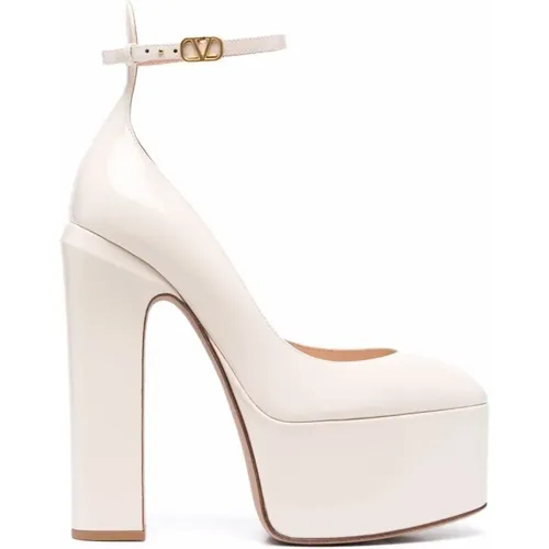 Ivory Patent Leather Tan-Go Platform Pumps , female, Sizes: 7 UK, 4 1/2 UK - Valentino Garavani - Modalova