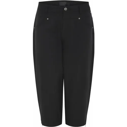 Schwarze Capri Hose mit Reißverschlussdetails , Damen, Größe: 3XL - C.Ro - Modalova