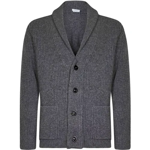 Grey Knit Shawl Collar Cardigan , male, Sizes: XL - Boglioli - Modalova