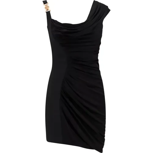 Viscose Draped Dress with Asymmetric Bottom , female, Sizes: S - Versace - Modalova