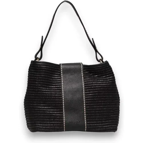Strohschultertasche mit schwarzem Lederbesatz , Damen, Größe: ONE Size - Plinio Visonà - Modalova