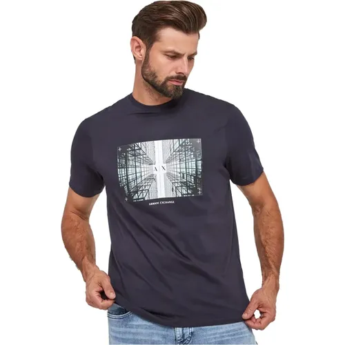 Logo-Print Baumwoll-T-Shirt , Herren, Größe: L - Armani Exchange - Modalova