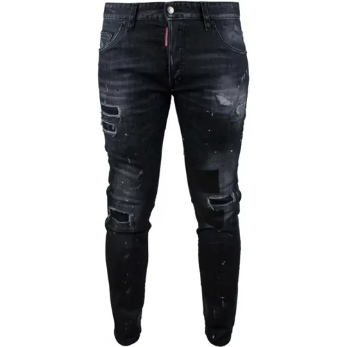 Dunkelgraue Skater Jeans mit Farbflecken , Herren, Größe: L - Dsquared2 - Modalova