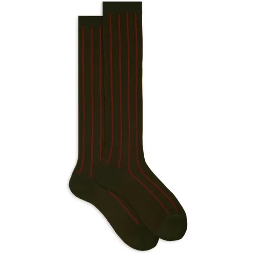 Lange grüne gestreifte Twin-Rib-Baumwollsocken für Damen , Damen, Größe: XS - Gallo - Modalova