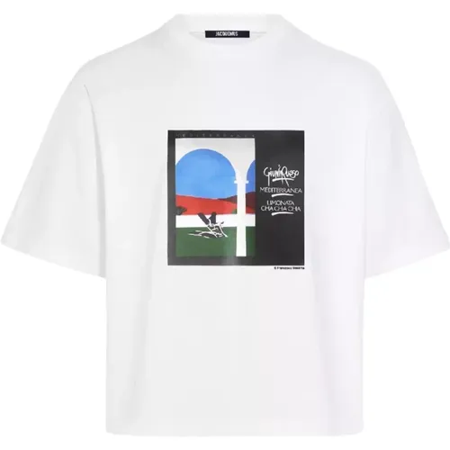 Weißes T-Shirt mit 'The Scesa' Grafik , Damen, Größe: M - Jacquemus - Modalova