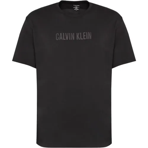 Schwarzes Rundhals-T-Shirt , Herren, Größe: M - Calvin Klein - Modalova