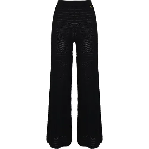 Schwarze Häkelstrickhose mit geradem Bein , Damen, Größe: S - Twinset - Modalova