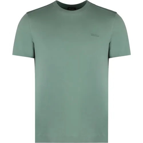 Geripptes Baumwoll-Crew-Neck T-Shirt - Ermenegildo Zegna - Modalova