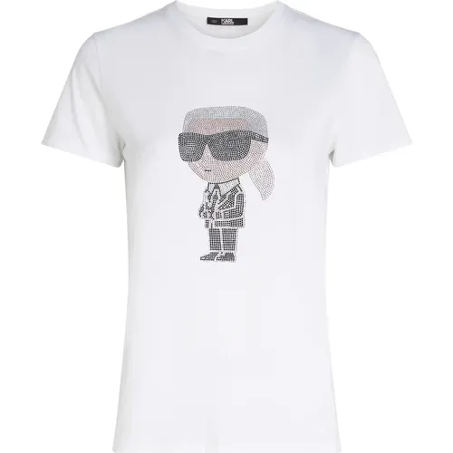 T-Shirt Ikonik 2.0 Rhinestone , female, Sizes: XS, S, M - Karl Lagerfeld - Modalova