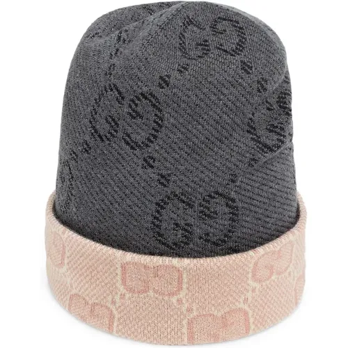 Logo Reversible Beanie Grey/Pink Hat , female, Sizes: M - Gucci - Modalova