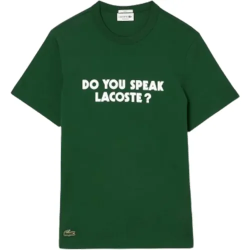 Cotton Jersey T-Shirt with Piqué Slogan , male, Sizes: M, XL, L - Lacoste - Modalova