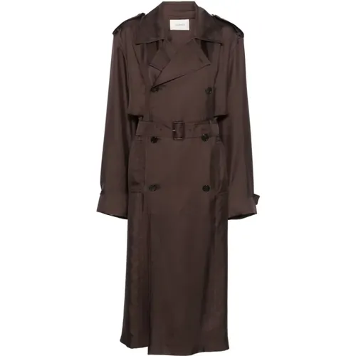 Double-Breasted Silk Trench Coat , female, Sizes: M - Saint Laurent - Modalova