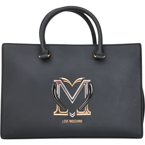 Schwarze Shopper-Tasche mit Metall-Logo - Love Moschino - Modalova