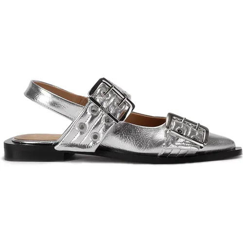 Metallic Buckle Ballerina Flats , female, Sizes: 6 UK, 8 UK, 7 UK, 3 UK, 4 UK, 5 UK - Ganni - Modalova