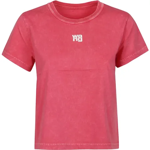 Puff Logo Bound Neck Essential Shrunk T-Shirt , female, Sizes: XS, S - T by Alexander Wang - Modalova