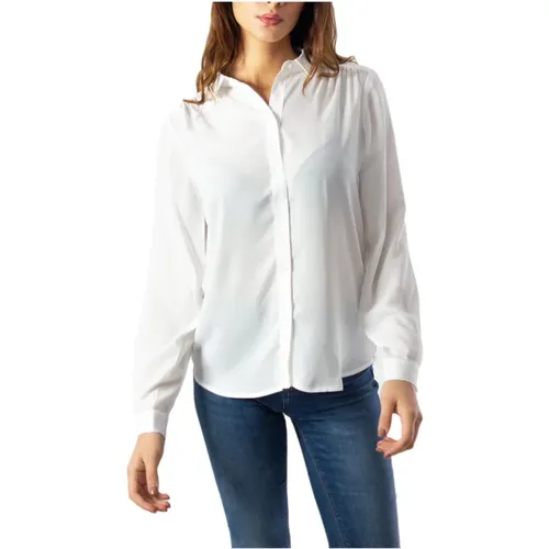 Weiße Knopfleiste Bluse, Langarm für Frauen , Damen, Größe: 2XL - Vila - Modalova