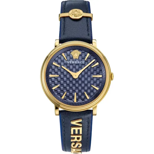 Circle Blaues Lederarmband Uhr - Versace - Modalova