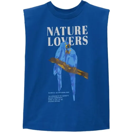 Blauer Natur-Liebhaber Schulterpolster T-Shirt , Damen, Größe: S - Farm Rio - Modalova
