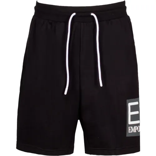 Logo-print Cotton Track Shorts , male, Sizes: M, S, 2XL, XL, XS, L - Emporio Armani EA7 - Modalova