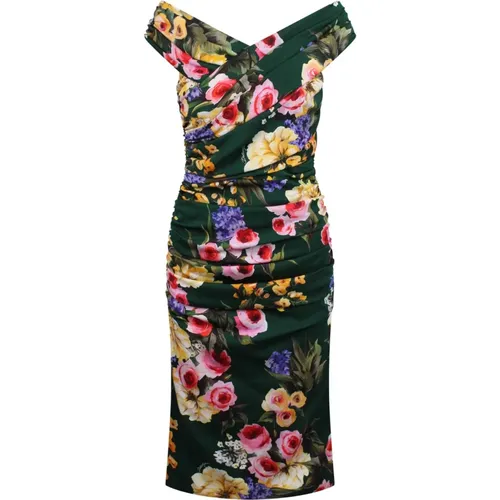 Floral-print ruched midi dress , female, Sizes: S, M - Dolce & Gabbana - Modalova