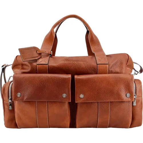 Leather Travel Bag Zip Closure , male, Sizes: ONE SIZE - BRUNELLO CUCINELLI - Modalova