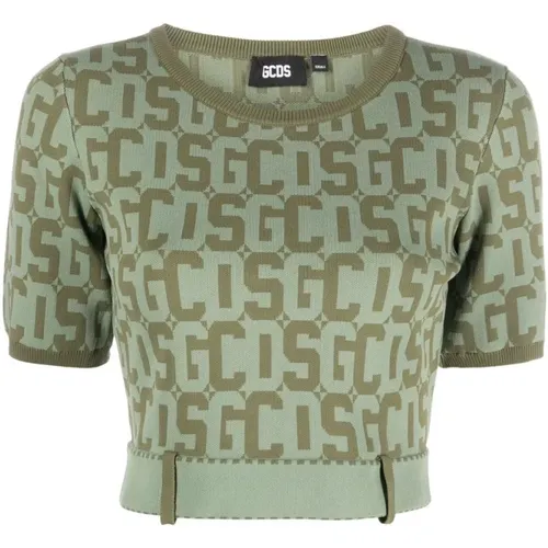 Grüner Monogramm Pullover Casual Stil , Damen, Größe: S - GCDS - Modalova