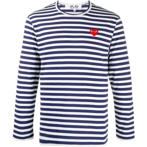 Striped Heart Longsleeve T-shirt , male, Sizes: 2XL, XL - Comme des Garçons Play - Modalova