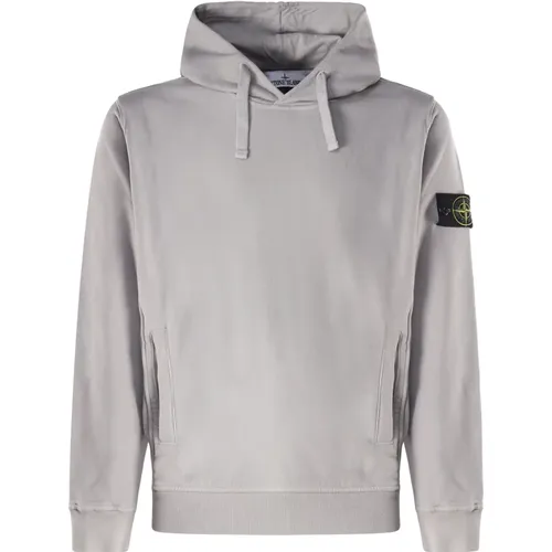 Grauer Baumwoll-Kapuzenpullover mit Logo , Herren, Größe: XL - Stone Island - Modalova