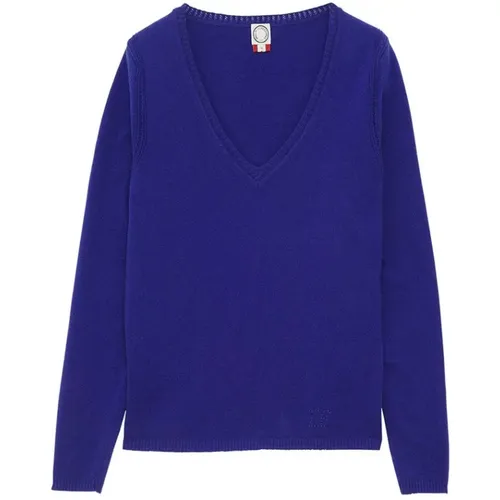 Blauer V-Ausschnitt Pullover aus Leinen/Wolle,Grauer V-Ausschnitt Pullover für den Sommer,Beiger V-Ausschnitt Pullover aus Leinen/Wolle - Ines De La Fressange Paris - Modalova