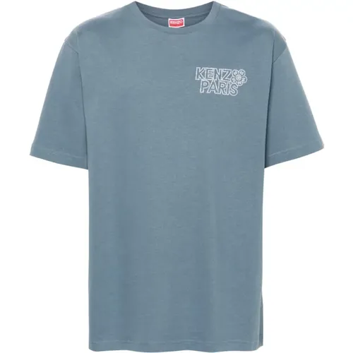 Blau Baumwoll Jersey Logo Besticktes T-shirt , Herren, Größe: 2XL - Kenzo - Modalova