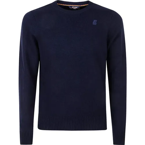 Blaue Lamswollpullover Girocollo , Herren, Größe: XL - K-way - Modalova