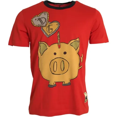 Cotton Pig Year T-shirt , male, Sizes: L - Dolce & Gabbana - Modalova