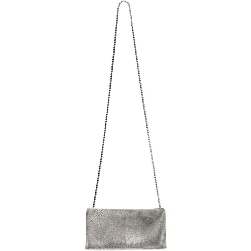 Silberne Kristall Mesh Clutch mit Kristall Schulterriemen - Benedetta Bruzziches - Modalova