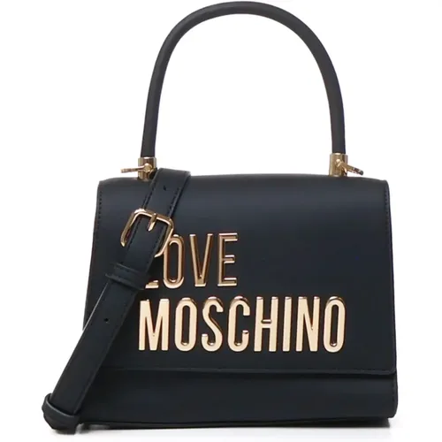 Schwarze Ecoleder-Handtasche mit goldenen Buchstaben , Damen, Größe: ONE Size - Love Moschino - Modalova