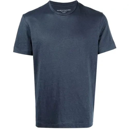 Blaues Leinen-Jersey-T-Shirt , Herren, Größe: L - majestic filatures - Modalova