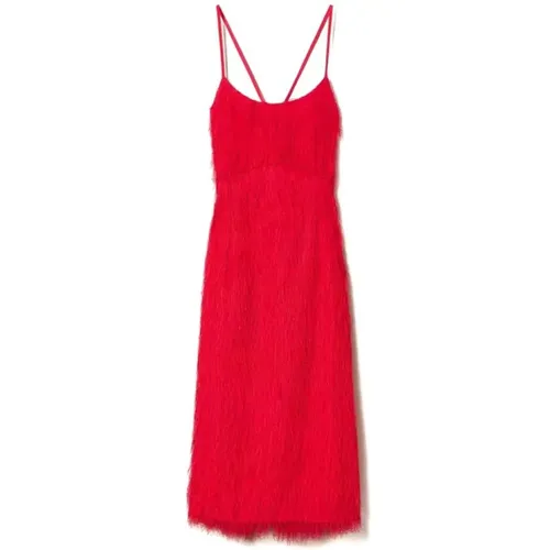 Bright Rose Feather Effect Midi Dress , female, Sizes: S, L, M - Twinset - Modalova
