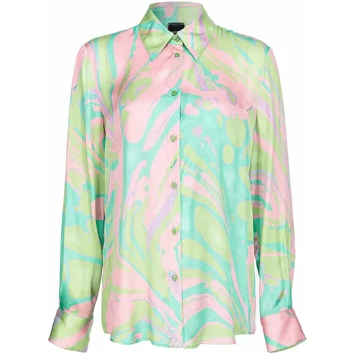 Mehrfarbige Satin-Print-Bluse , Damen, Größe: L - pinko - Modalova