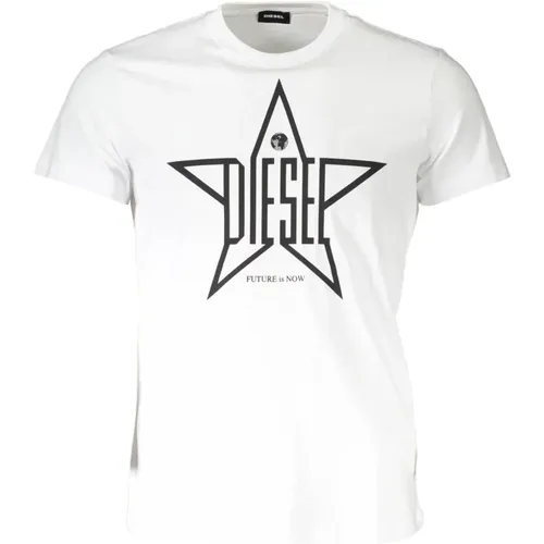 Logo T-Shirt Rundhals Weiß Baumwolle , Herren, Größe: XL - Diesel - Modalova