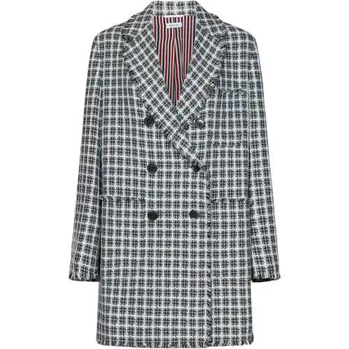 Grey Check Cotton Tweed Coat , female, Sizes: XS - Thom Browne - Modalova