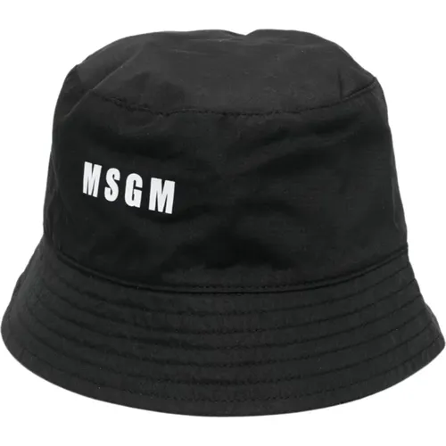 Schwarze Kinder Fischerhut mit Logo - Msgm - Modalova