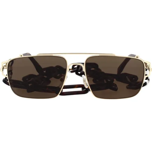 Glamouröse geometrische Sonnenbrille mit Kette , unisex, Größe: 56 MM - Fendi - Modalova