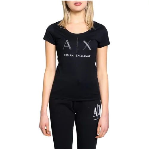 Schwarzes Print T-Shirt für Frauen , Damen, Größe: L - Armani Exchange - Modalova